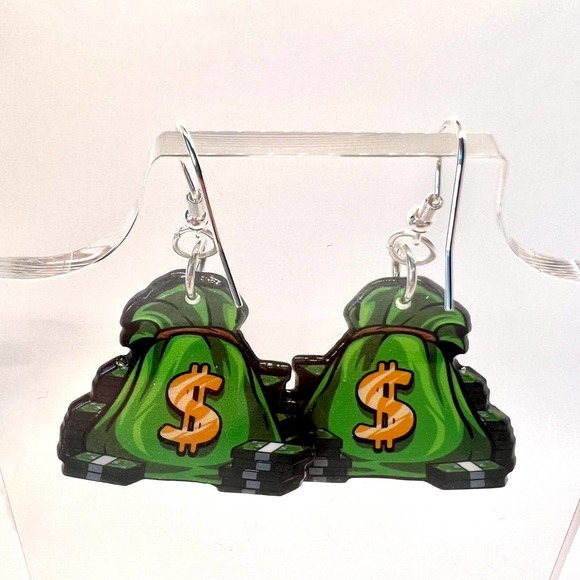 Money Bags Earrings - Cash Earrings - Dollar Earrings - Boss Babe Accessories - Picture 5 of 10